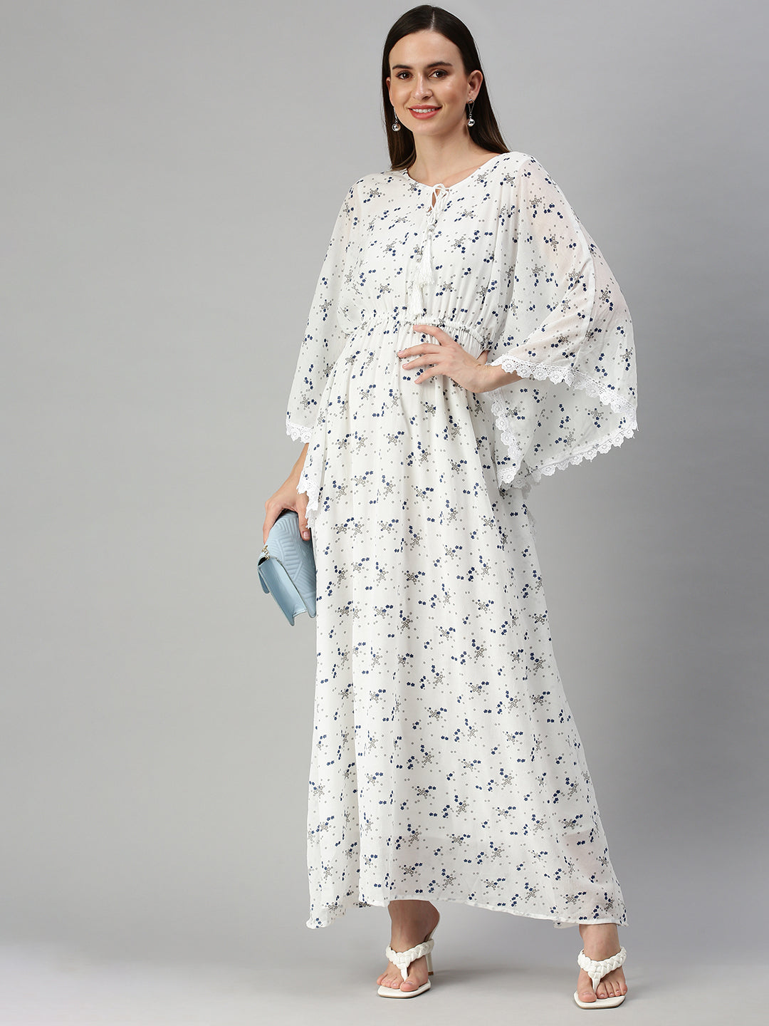 Women's Printed Kaftan White Dress
