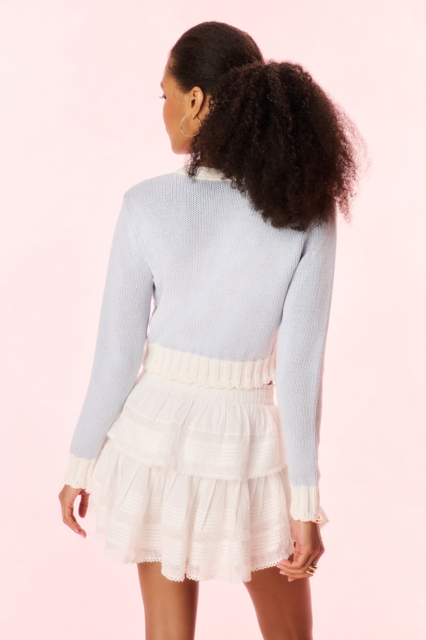Hyacinth Cropped Cable Knit Cardigan - SUGAR SKY