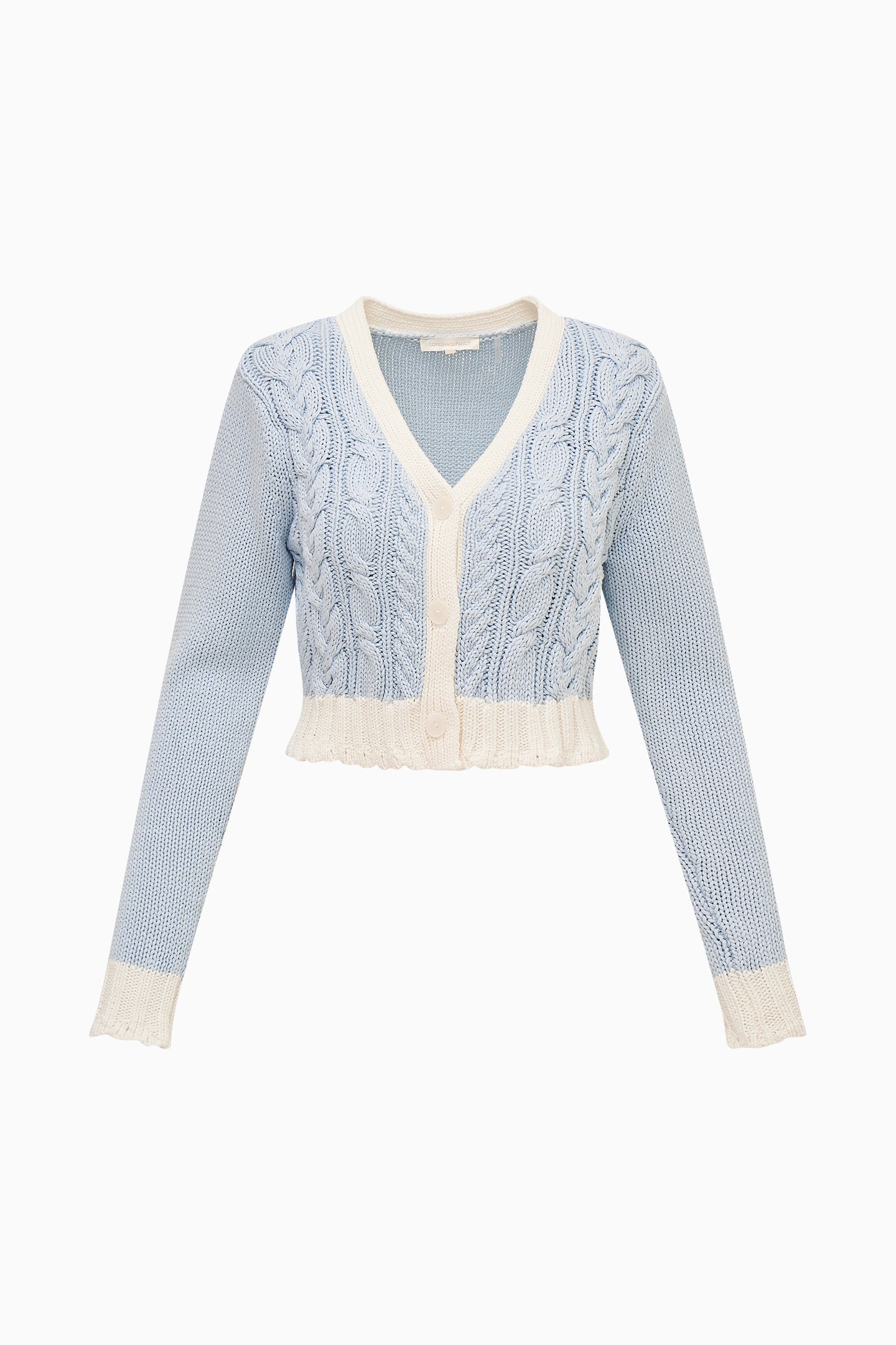 Hyacinth Cropped Cable Knit Cardigan - SUGAR SKY