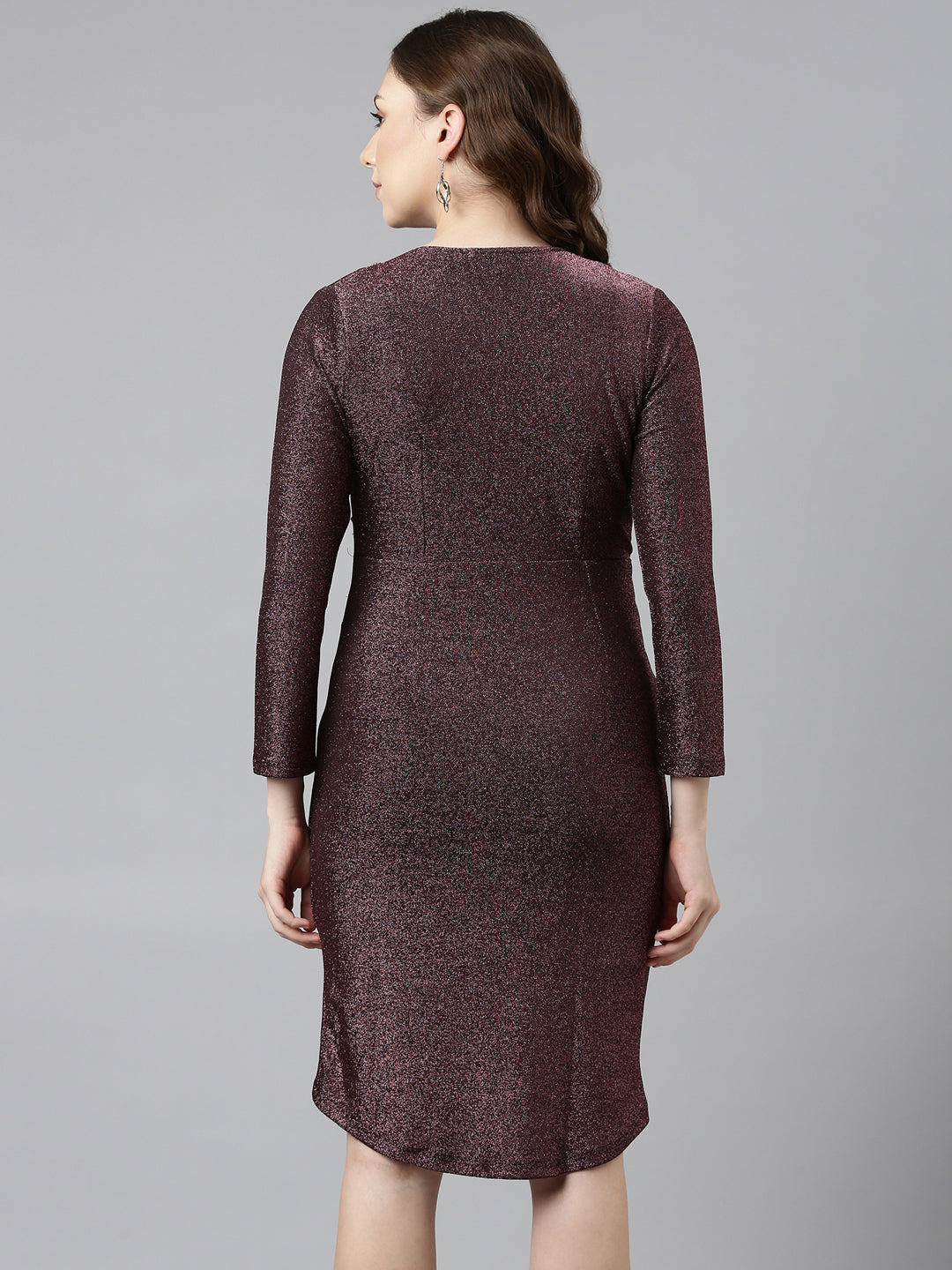 Women's Pink V Neck Long Sleeve Warp Dress