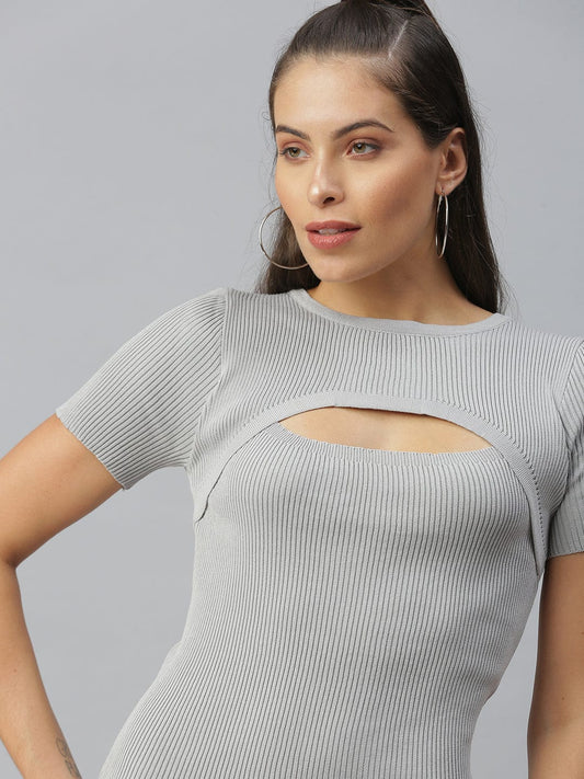 Women's Grey Striped A-Line Dress