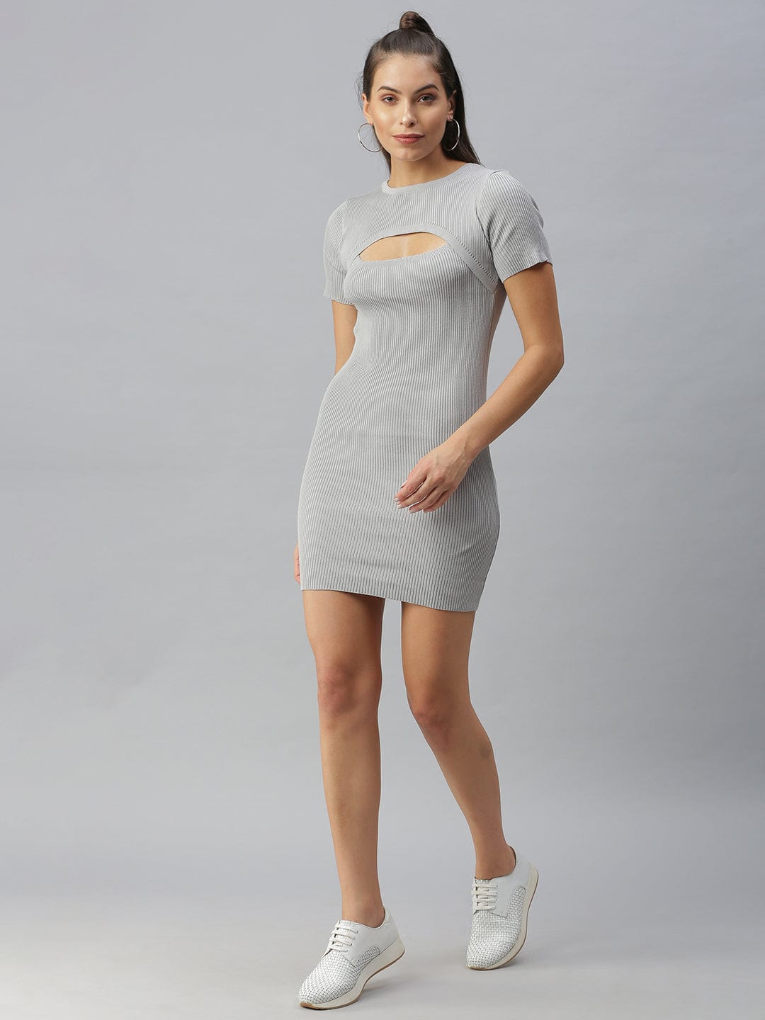 Women's Grey Striped A-Line Dress