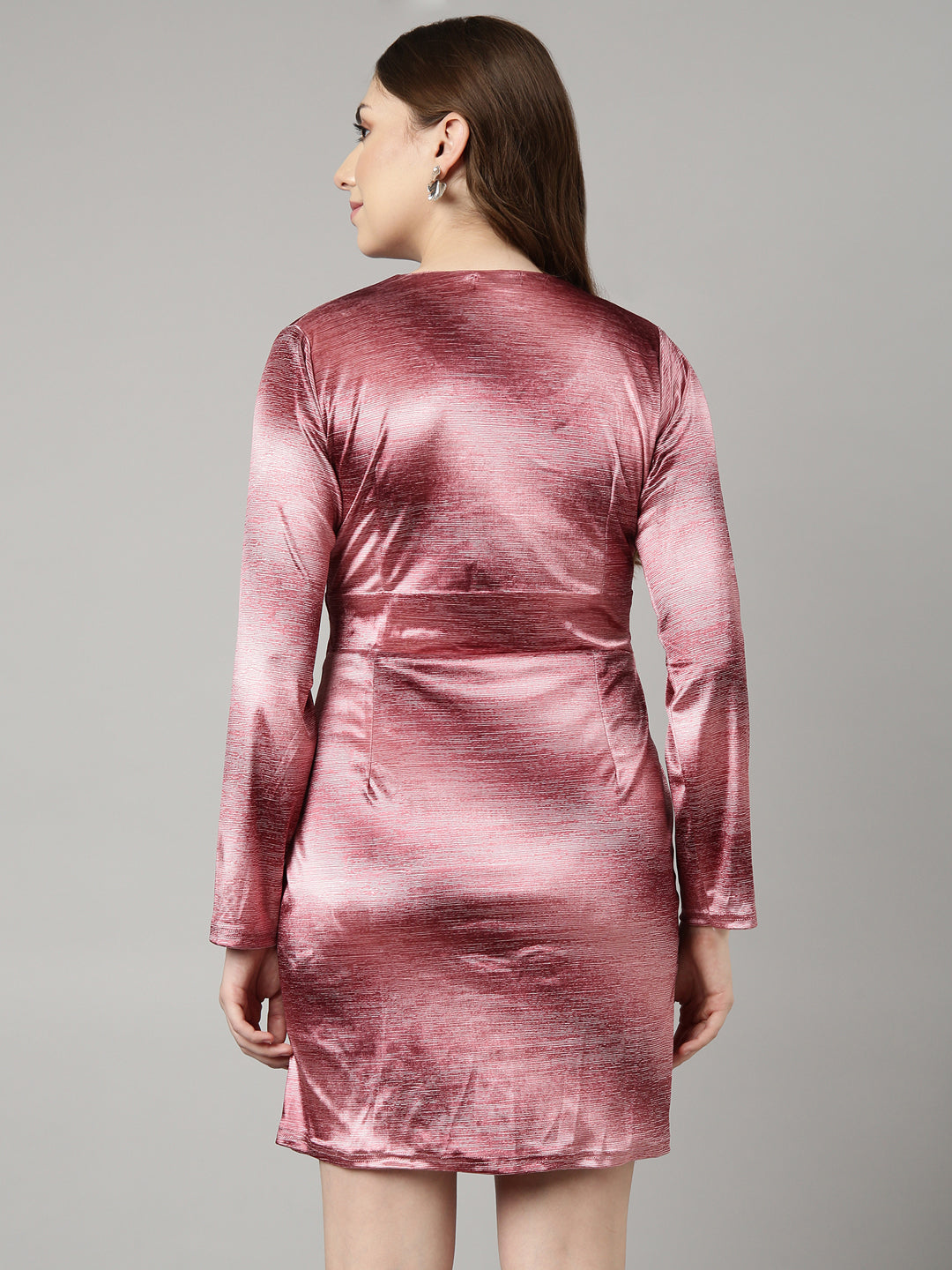 Women's Peach Wrap Above Knee A-Line Party Wear Dress