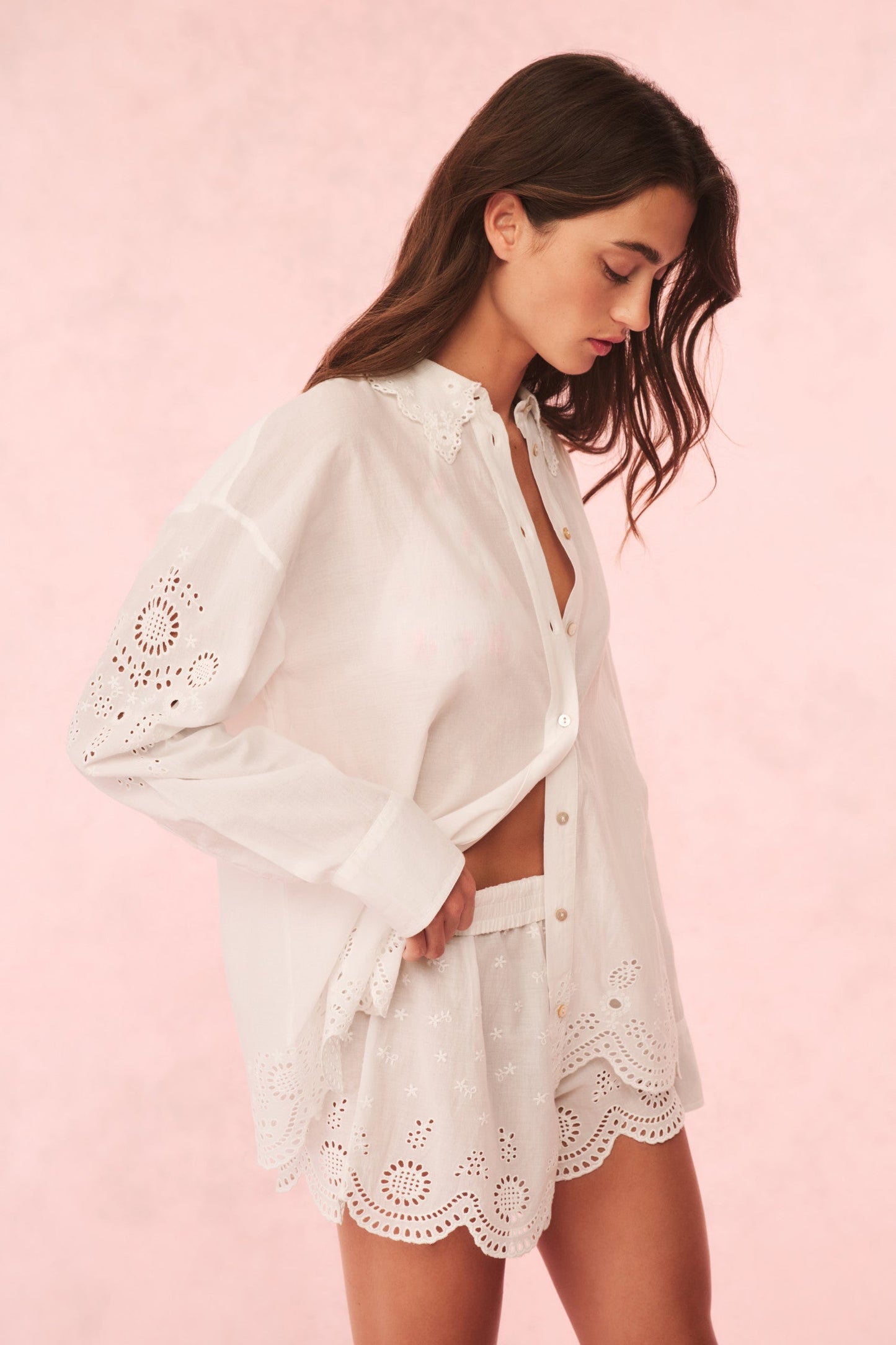Orsay Cotton Eyelet Button Down Blouse