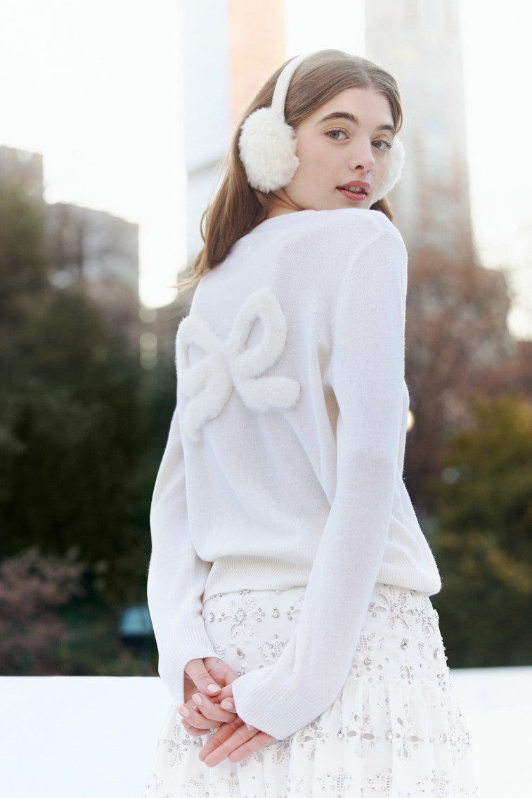 LoveShackFancy x MAX&MOI Piata Faux Fur Bow Sweater